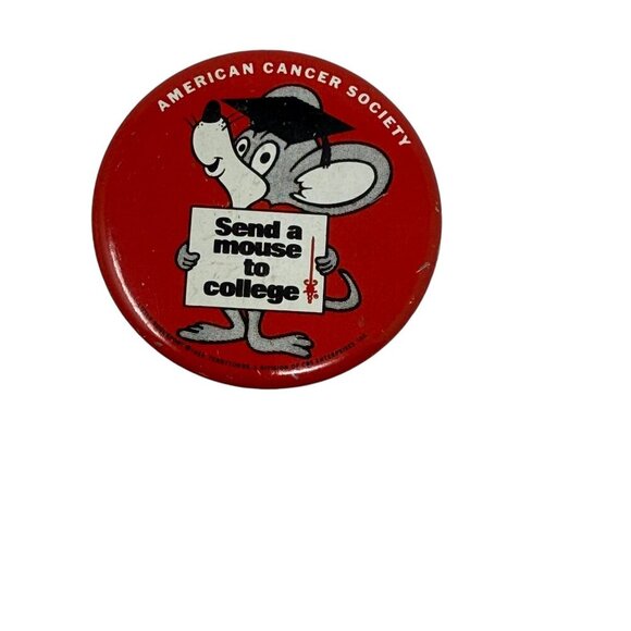 1988 American Cancer Society Send A Mouse To College Vintage Button Pin Pinback - Picture 3 of 5